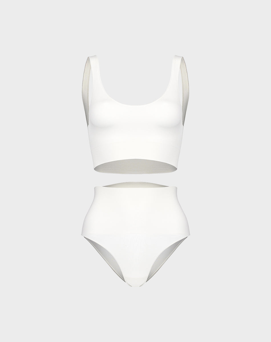 מארז טופ סימלס פתח עגול + תחתון מחטב סימלס גזרה גבוהה | לבן שמנת