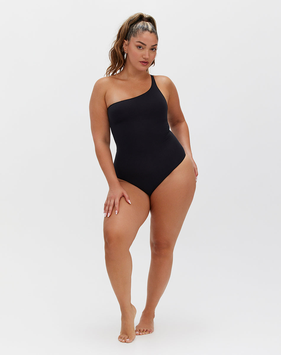 בגד גוף מחטב - כתף אחת | שחור