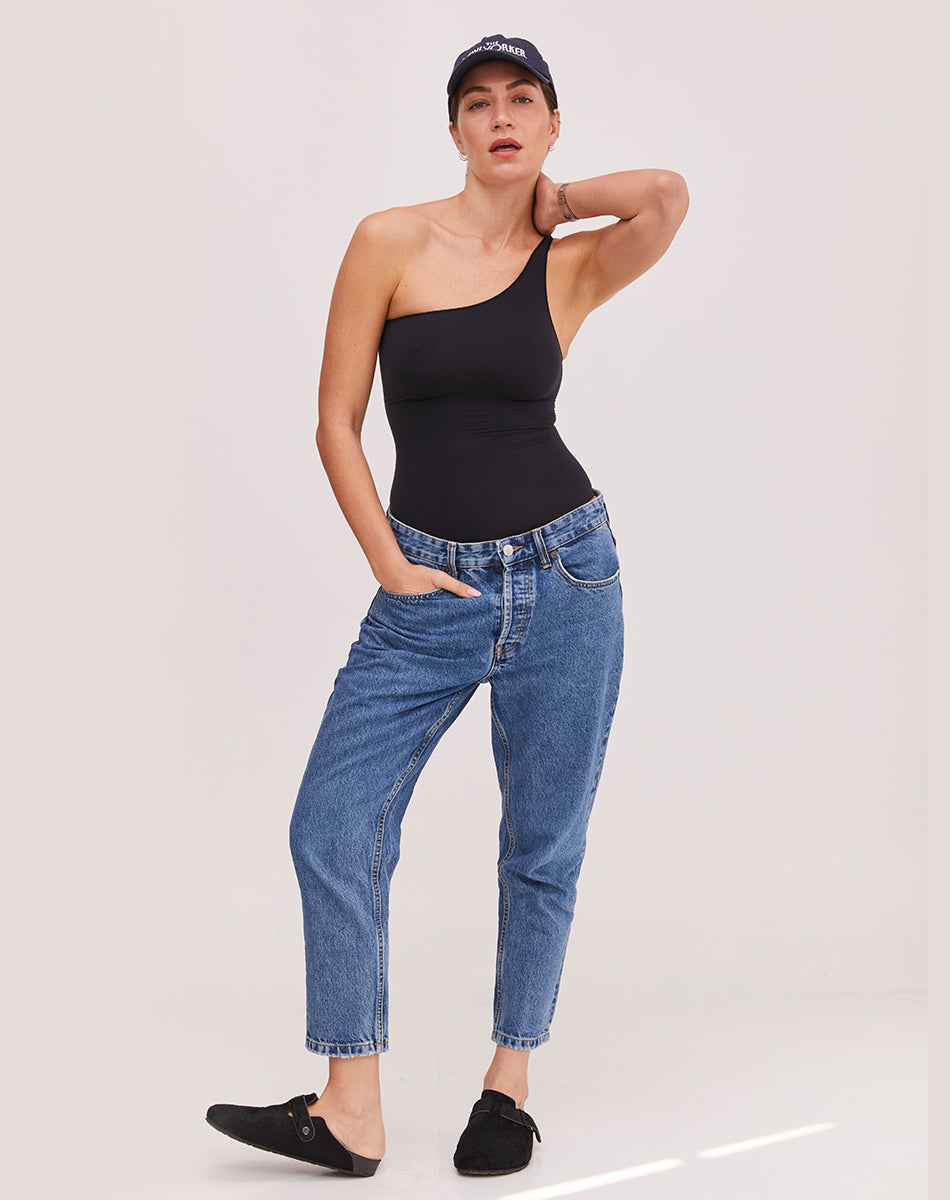 בגד גוף מחטב - כתף אחת | שחור