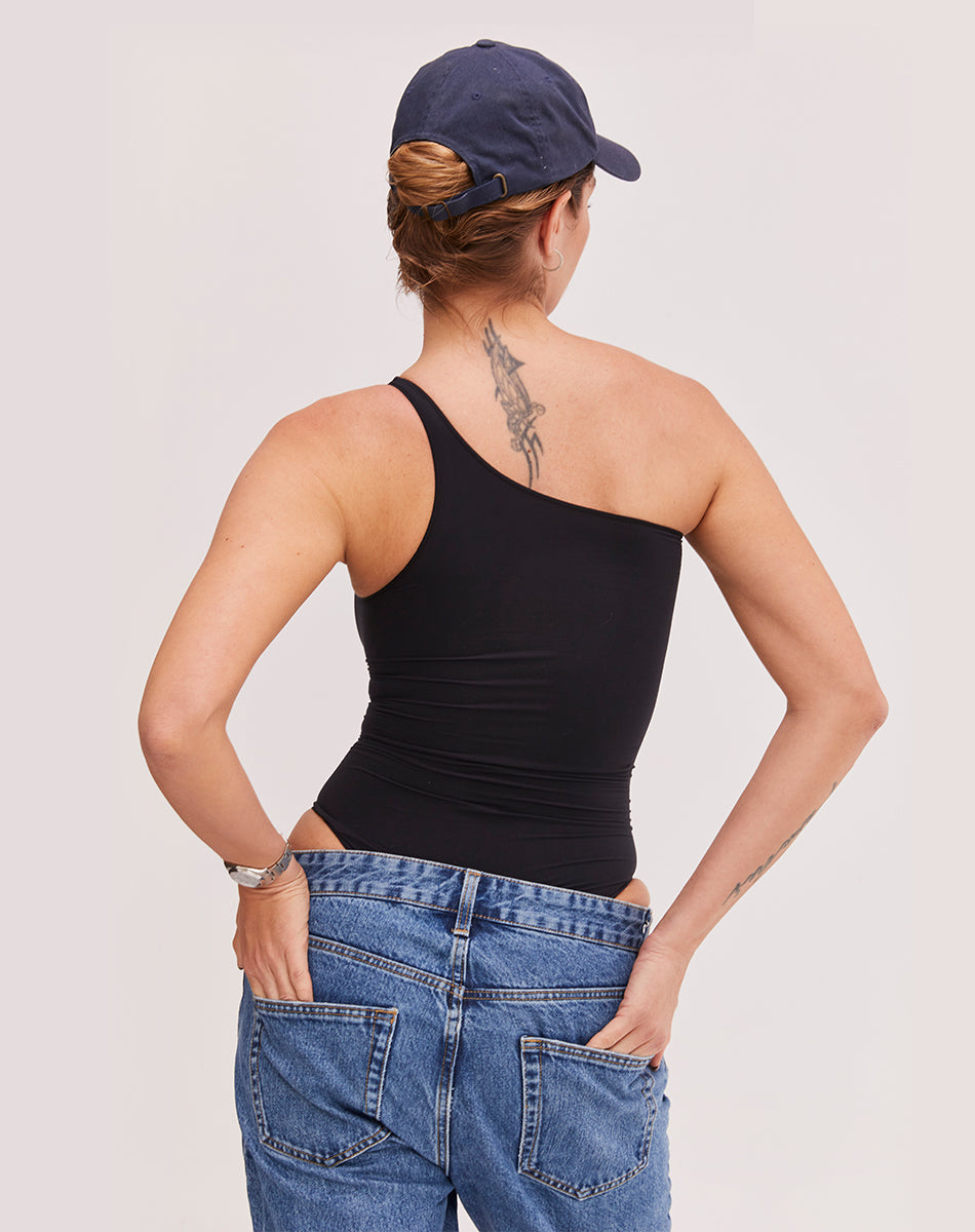 בגד גוף מחטב - כתף אחת | שחור